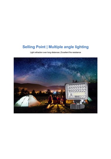 Tenfowee 144w 7200lm 6500k Led Çalışma Lambası - 18v Pil Uyumlu, Çok Açı Aydınlatma, Taşınabilir, Dış Mekan Kamp Balıkçılık Için