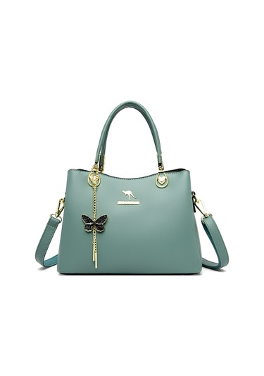 Moda Kadın Çantası Düz Renk Retro Üç Katlı Büyük Kapasiteli Tek Bölmeli Çanta Kadın Moda Kelebek Kolyesiyah Diğer