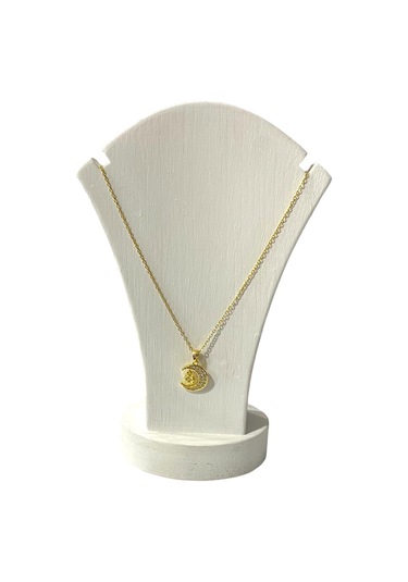 Kadın Çelik Ayyıldızlı Beyaz Zirkon Taşlı Altın Renk Kolye Çelik