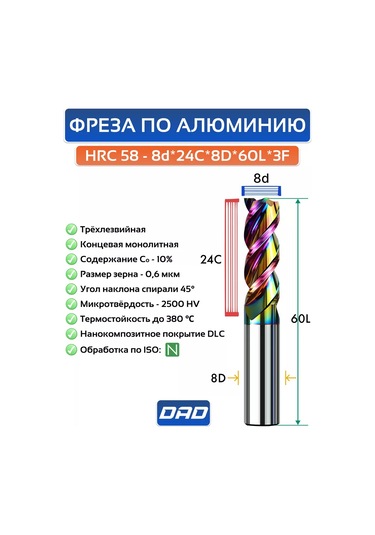 Dad 8d 24c 8d 60l 3f Hrc58 Metal Freze Ucu - 1 Adet 186990767