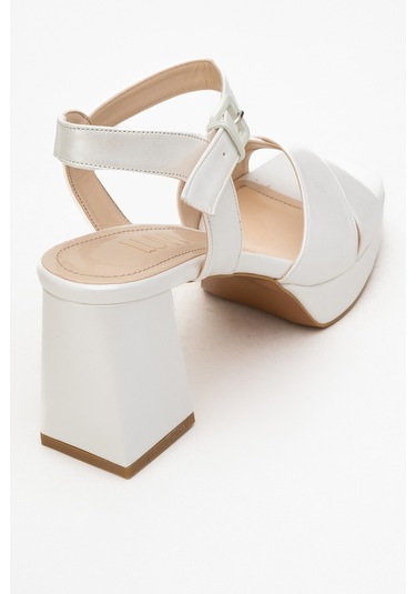 Lisbon Sedef Cilt Çapraz Bantlı Kadın Platform Topuklu Ayakkabı Sedef