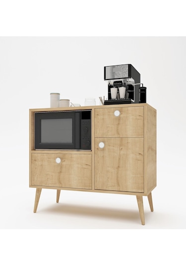 Floradesign Fresh Kahve Köşesi / Çok Amaçlı Dolap / Airfryer Dolabı / Mutfak Organizeri Meşe