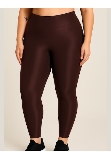 Alya Underwear Büyük Beden Tayt Dalgıç Kumaş Yüksek Bel Kahverengi