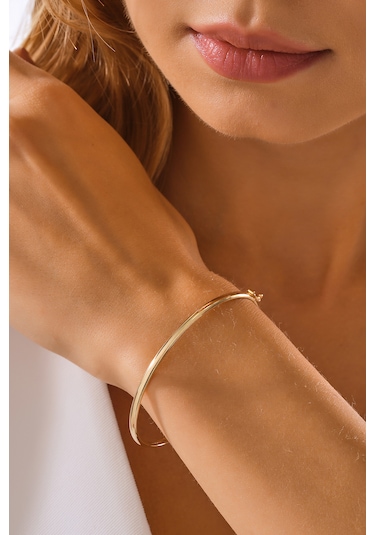 14 Ayar Altın Bombeli Düz Kelepçe Bilezik - Mmblk-33031 Sarı Altın