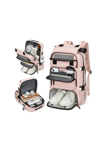 Ayakkabı Bölmeli Su Geçirmez Spor & Seyahat Sırt Çantası 30l 16 Laptop Bölmeli Pembe