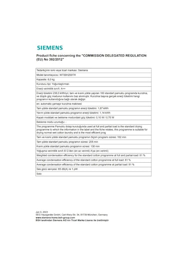 Siemens WT00H200TR 8 KG Isı Pompalı Kurutma Makinesi