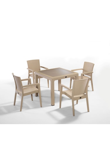 Kapuçino Renkli 4 Kişilik Bahçe Masa Sandalye Takımı 90x90 Cm Beyaz
