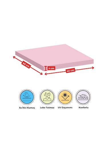 Xpermate 2'li Sandalye Minderi Su İtici Kumaş 40 x 40 CM Pembe