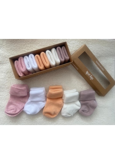 Kız Bebe Yenidoğan Kutulu 5'li Çorap 1309b Beyaz