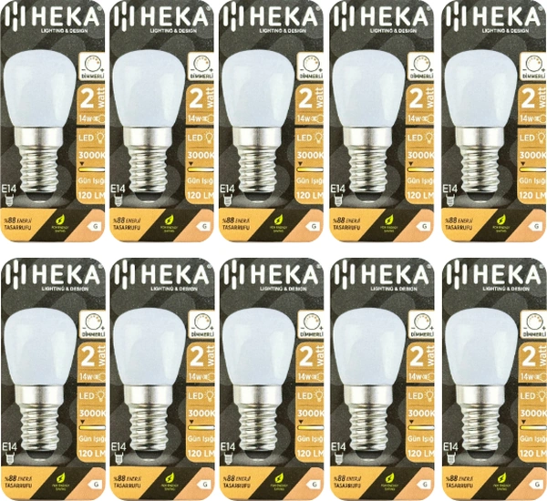 10 Adet Heka 2w 14w 3000k Sarı Işık E14 Duylu İnce Duy Dim Edilebilir Soft Led Mini Ampul
