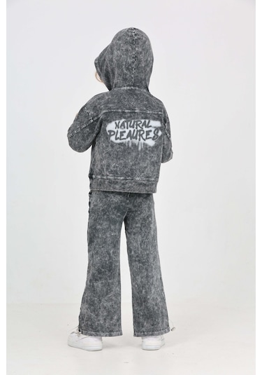 Toontoy Kız Çocuk Yıkamalı Arkası Baskılı Eşofman Takım Ekru