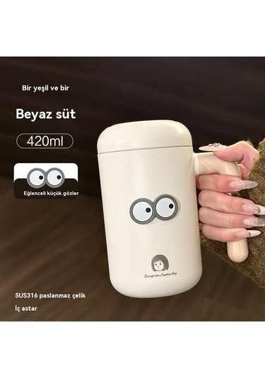 Velvettidesgucgres Kız Büyük Kapasiteli Termos Bardak 316 Çay Bardak Kap Ofis Ev Paslanmaz Çelik Su Bardak Qingqing 420ml Göz Çıkartmaları