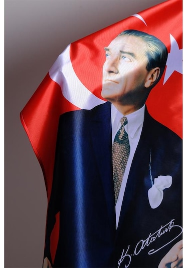 Atatürk Baskılı Türk Bayrağı Raşel Kumaş Dijital Baskı 70x105 cm
