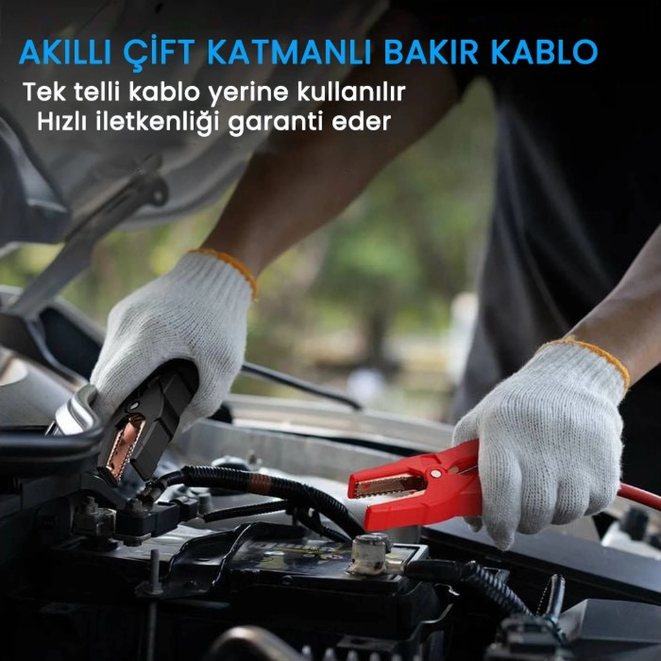 Avapow E5 Pro 12000MAH 2000A Jump Starter Taşınabilir Akü Takviye Kiti (Powerbank + LCD + LED Işık)