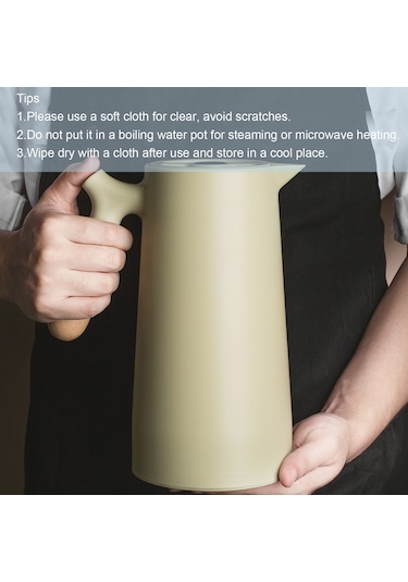 Hallow Büyük Termal Kahve Sürahi Çift Duvarlı Termos Ev Cam Beyaz 1 L