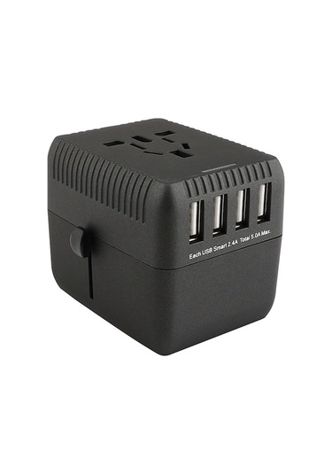 Evrensel Seyahat Adaptörü - 4 Usb Portlu, Taşınabilir, Çoklu Şarj Cihazı, Siyah