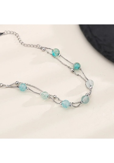 925 Ayar Gümüş Mavi Kristal Taşlarla Süslü Bileklik