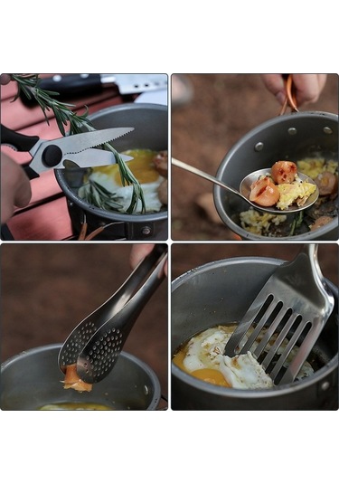 Dancemonkey 9 Parçalık Paslanmaz Çelik Kamp Mutfak Seti - Renkli Seyahat Ekipmanları, Taşınabilir Piknik Aksesuarları Çok Renkli