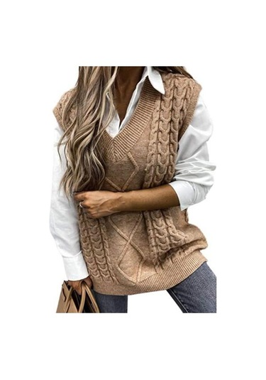 Saf Renk Kolsuz Kazak Yelek Sıcak Trendy Büküm Örme Kadın Yelek Günlük Giyim İçin Mavi