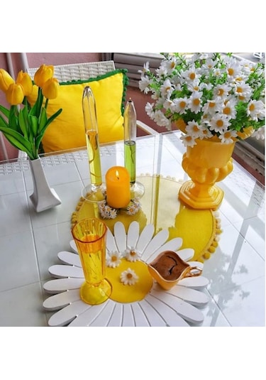 Beyaz Papatya Ahşap Supla - Amerikan Servis - Tabak Altı Çok Renkli