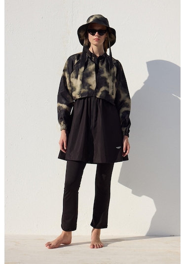 Rüzgarlıklı 3'lü Tesettür Mayo Takımı Flu Batik Flu Batik