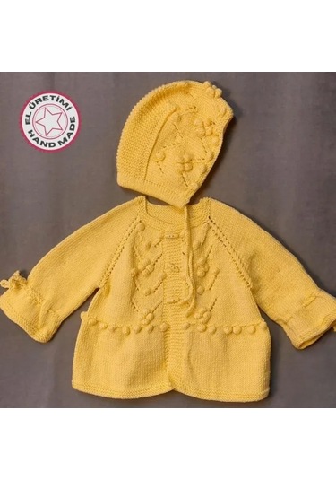 Uretti - Talia 8659 - 1599 El Örgüsü Kız Çocuk Sarı Hırka Ve Şapka Takım - 2 Yaş Sarı
