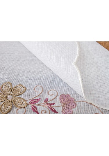 Finezza Linda Nakışlı Keten Efekt Kumaş Krem Pembe A.Servis 33x45cm 4 Ad.-1399 Krem