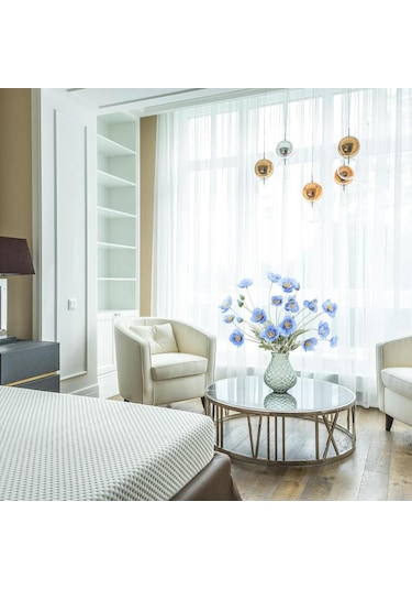 Yapay Çiçek Gelincik Çiçeği Mavi Açık Renk 3 Çiçek 1 Tomurcuk 59cm Mavi