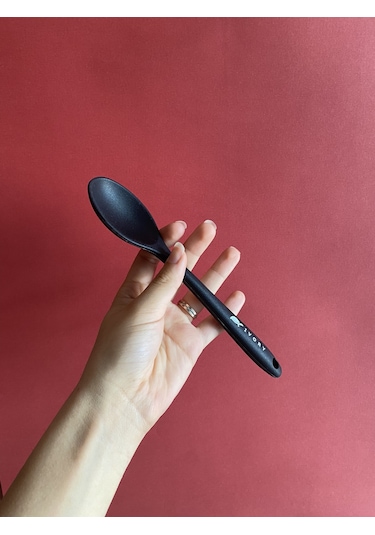 Sert Uçlu Isıya Dayanıklı Silikon Kısa Kaşık 20 Cm / 2 Adet Siyah