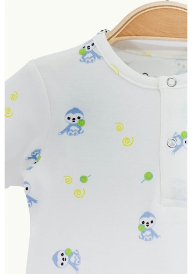 Boumini Erkek Bebek Kısa Kollu Şort Tulum Mavi Miskin Doğal Kumaş