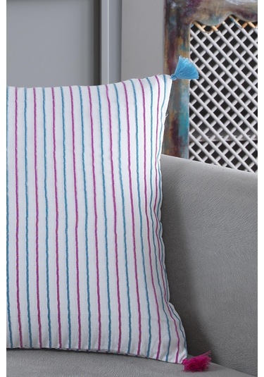 Maisonart Pompoms 2'li Dekoratif Kırlent Kılıfı Yastık Kılıfı %100 Pamuklu 44x44 Cm Kırmızı