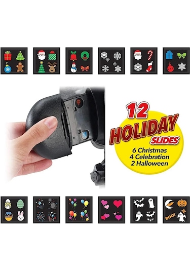 Sge Teknoloji 12 Farklı Desen Lazer Projektör Yansıtmalı Ev Bahçe Dekorasyon Aydınlatma