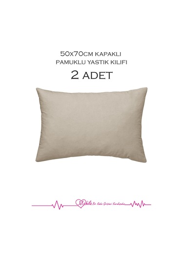2 Adet Lüks Pamuklu Yastık Kılıfı 50x70 Kapaklı Model, Pamuklu Yastık Kılıfı Bej