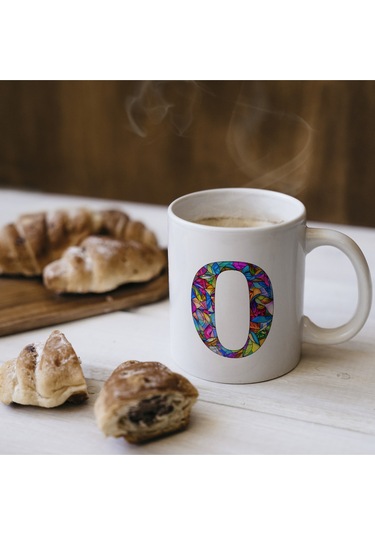 O Harfi Bardak 330 Ml İsme/harfe Özel Hediye, Renkli Harf Tasarım Beyaz