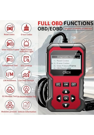 Boatshop1 V410 Obd2 Tarayıcı Teşhis Aracı Kırmızı Tek Boyut Arabalar Kamyonlar 1996 Motor Işık Kontrol Pil Gerilim Testi Gerçek Zamanlı Veri Akışı