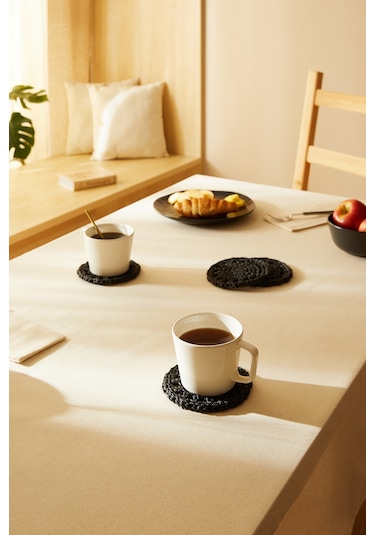 Ocean Home Textile 4'lü Siyah Renk Motifli Rafya Bardak Altlığı Ø 11 cm