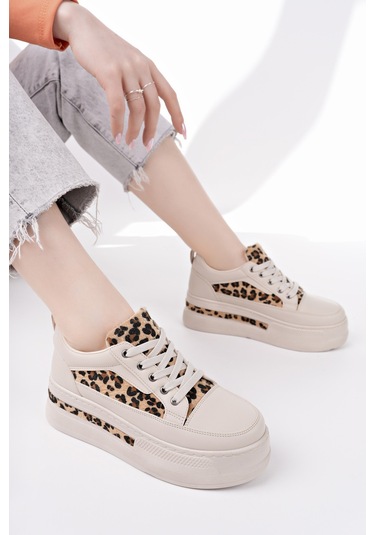 Muggo Zarina Kadın Kalın Taban Leopar Desenli Bağcıklı Günlük Sneaker Spor Ayakkabı Ten Muggo Zarina Kadın Kalın Taban Leopar Desenli Bağcıklı Günlük Sneaker Spor Ayakkabı Ten
