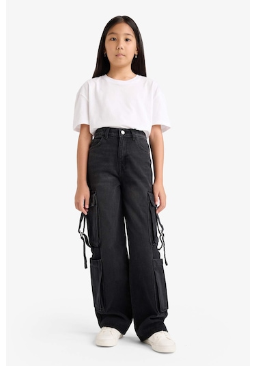 Defacto Kız Çocuk Wide Leg Kargo Geniş Paça Jean Pantolon E6185a825aunm36 Antrasit