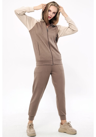 Trendhill Kadın Açık Kahve Modal Scuba Eşofman Takım Edy5542ak Açık Kahverengi