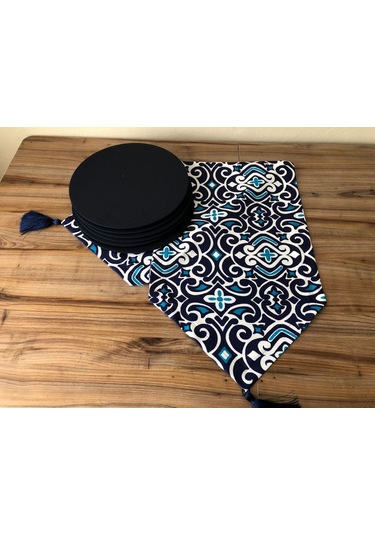 Marin Damask Desenli Runner & Lacivert Supla Çok Renkli