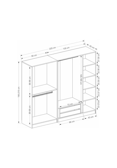 Minar Kale 5 Kapaklı 2 Ç Dolap Dore 210cm Ceviz