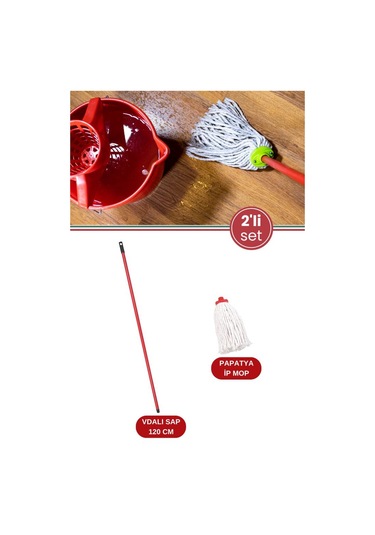 Standart Mop Temizlik Kovalarıyla Uyumlu Sap Ve Paspas Seti, 120cm Vidalı Metal Sap + Papatya İp Mop