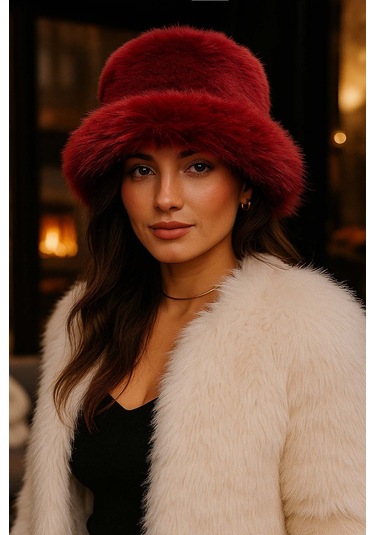 Kadın Peluş Bucket Kalpak Şapka 1143 Rkş-14 Bordo Bordo