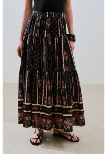 Desenli Pamuklu Katlı Etek Alma Alma