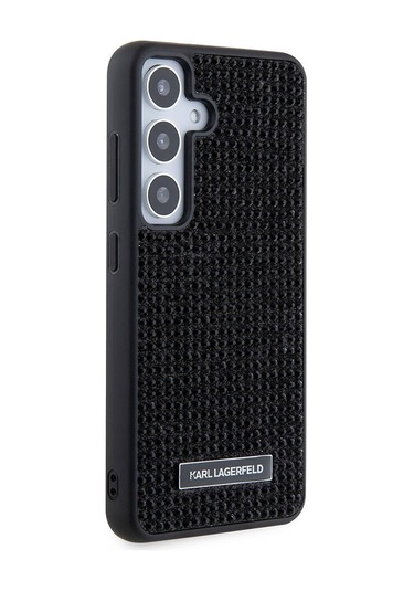 Galaxy S24 Plus Uyumlu Kılıf Taşlı Metal Logo Lisanslı Kapak Siyah