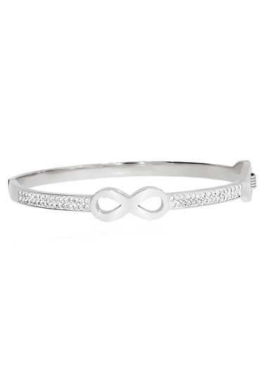 Kadın Sonsuzluk Sembolü Detay Taşlı Çelik Bilezik Gümüş