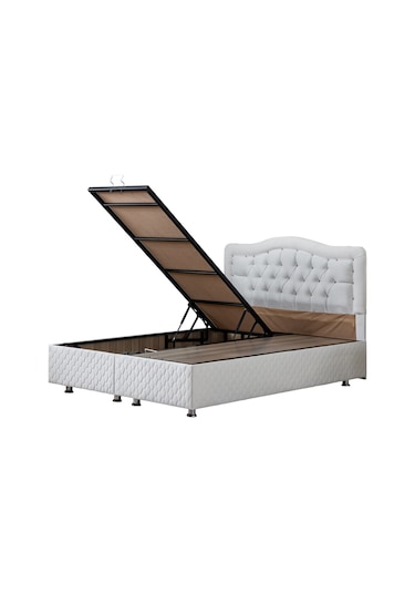 Setaymobilya Baza, Şah Beyaz Çift Kişilik Baza + Başlık + Deluxe Yatak