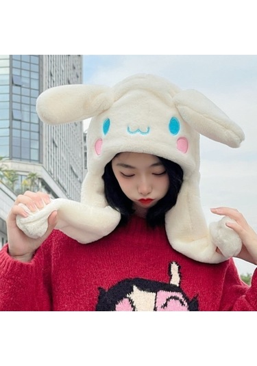 Sevimli Hareketli Kulaklı Kadınlar İçin Yumuşak Tavşan Desenli Peluş Kış Şapkası Sarı