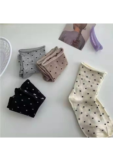 Karayel Çorap Lastiksiz Puantiyeli Kadın Soket Çorap 4'çift ASORTİ