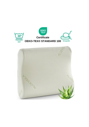 Rudu Aloevera Kılıflı Medikal, Boyun Destekli Çift Taraflı Ortopedik Visco Yastık 51x41x13-11cm 1350gr Beyaz - Yeşil